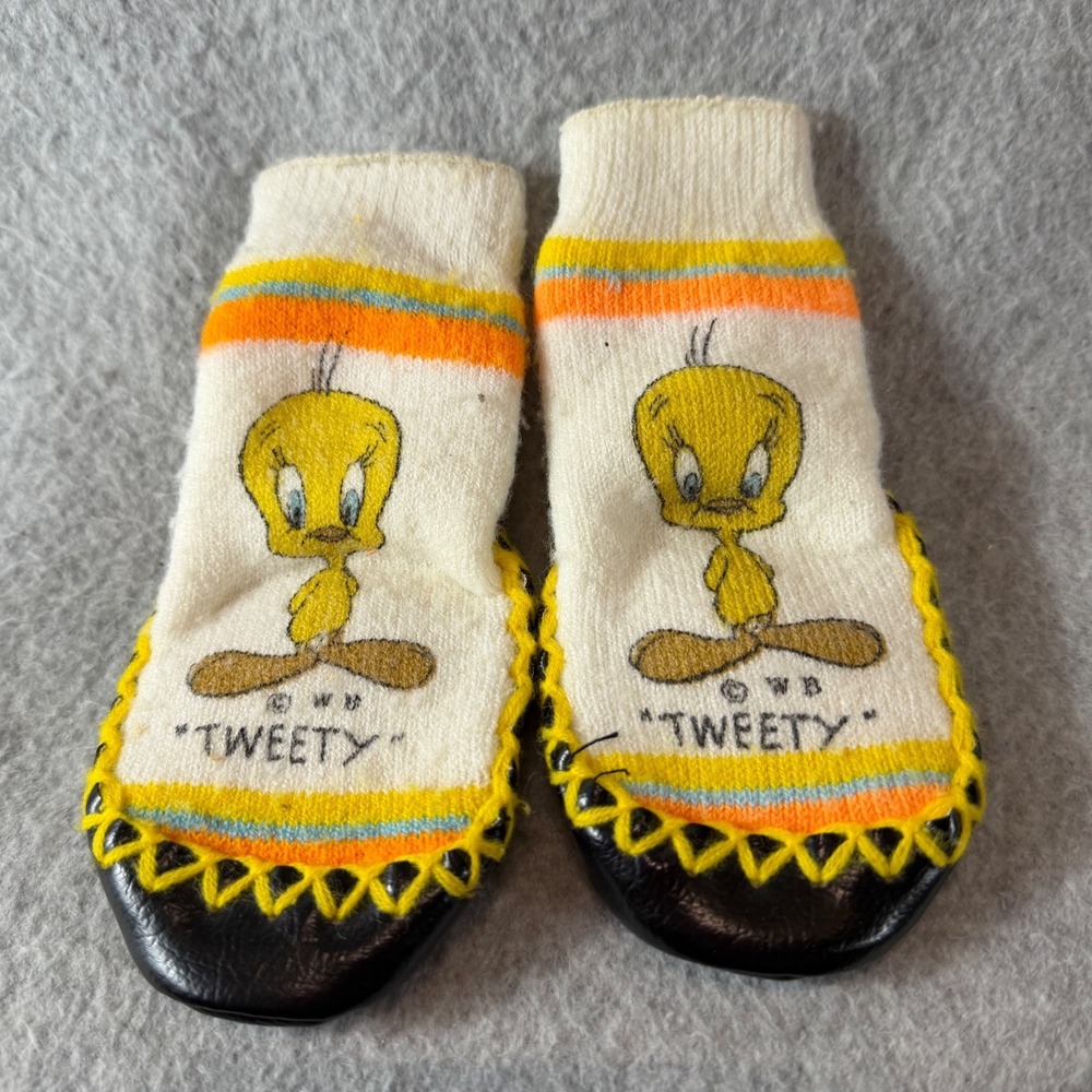 Warner Bros Tweety Bird Slipper Socks Infant 1978 Vintage Booties *flawed